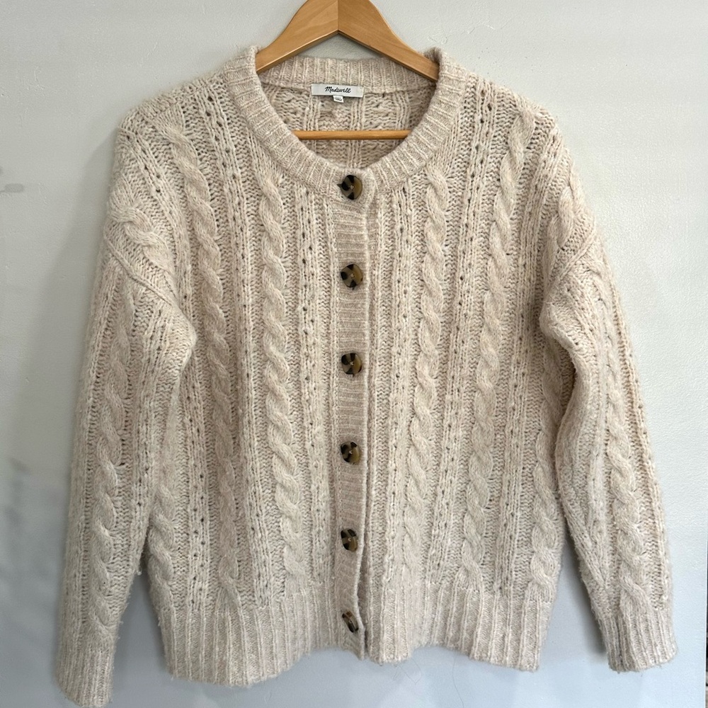 Madewell Cream Cable Knit Button Cardigan